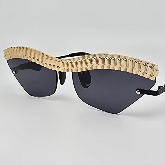 Christian Cowan Le Specs Watch Out Gold Black Frame Black Lens Sunglasses w Case main image 6